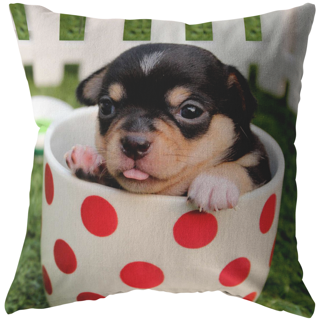 Cute Puppy Pillow,Adorable Puppy In a Cup Photo Pillow, Dog Lovers Pillow, Dog Lovers Gifts