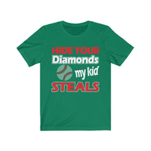 Load image into Gallery viewer, Baseball Dad-Baseball Mom-Baseball Parents T-shirts-Hide Your Diamonds My Kid Steals