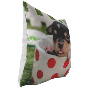 Cute Puppy Pillow,Adorable Puppy In a Cup Photo Pillow, Dog Lovers Pillow, Dog Lovers Gifts