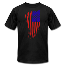 Load image into Gallery viewer, US Flag Unisex Jersey T-Shirt by Bella + Canvas - black