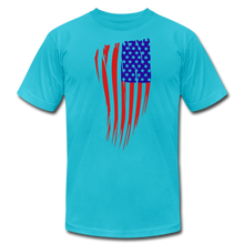 Load image into Gallery viewer, US Flag Unisex Jersey T-Shirt by Bella + Canvas - turquoise