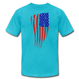 US Flag Unisex Jersey T-Shirt by Bella + Canvas - turquoise