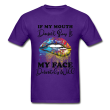 Load image into Gallery viewer, If my Mouth Doesn&#39;t Say It My Face Will- Hippie Lips Unisex  Gildan Ultra Cotton Adult T-Shirt - purple