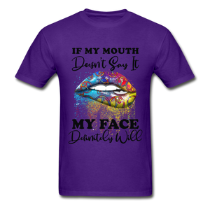 If my Mouth Doesn't Say It My Face Will- Hippie Lips Unisex  Gildan Ultra Cotton Adult T-Shirt - purple