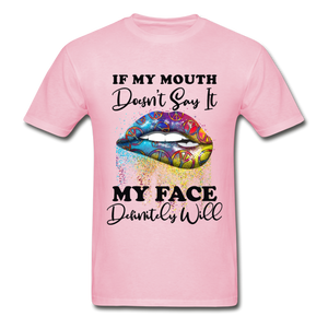 If my Mouth Doesn't Say It My Face Will- Hippie Lips Unisex  Gildan Ultra Cotton Adult T-Shirt - light pink