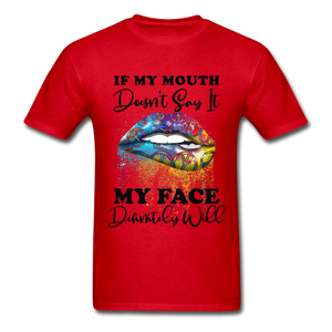 If my Mouth Doesn't Say It My Face Will- Hippie Lips Unisex  Gildan Ultra Cotton Adult T-Shirt - red